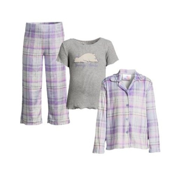 Girl's size 7/8 Pajama Set 3 piece pants with short and long sleeve tops - Picture 1 of 1